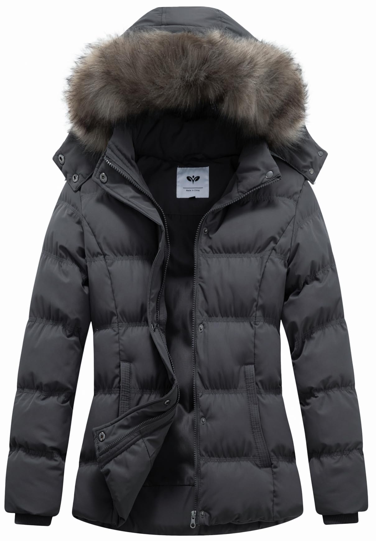 GGleaf Women's Hooded Warm Winter Coat Quilted Thicken Puffer Jacket with Removable Fur Hood